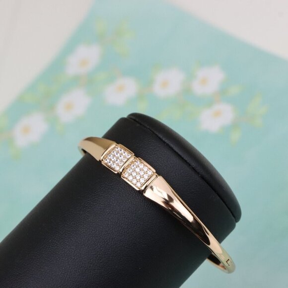 Elegant Rose Gold Bangle with Twin Pave Diamond Accent Detailing, XPBL0513 - Picture 6 of 12
